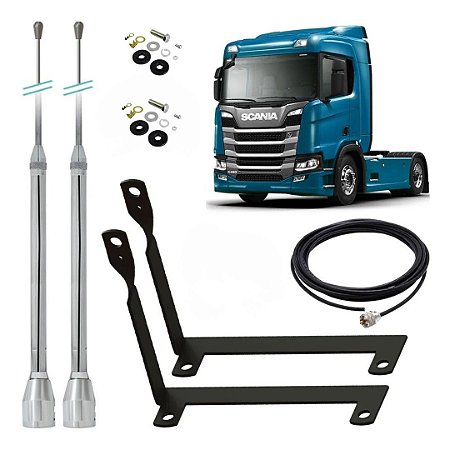 Antena Px Inox 2,70m Alongador Cabo Suporte Traseiro Scania