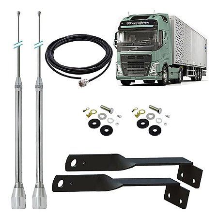 2 Antena Px 2,70m Prolongador 30cm Suporte Traseiro Volvo Fh