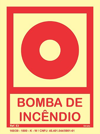Placa Fotoluminescente E3 Comando Manual de Bomba de incêndio