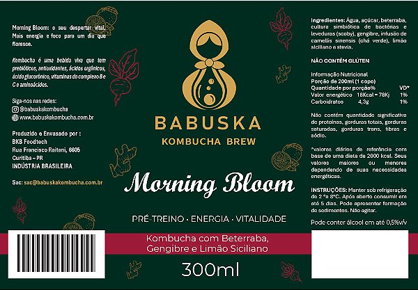 Morming Bloom - Kombucha com Beterraba, Gengibre e Limão Siciliano 300ML
