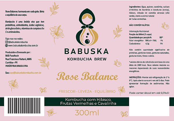 Rose Balance kombucha com Hibisco, Cavalinha e Frutas Vermelhas