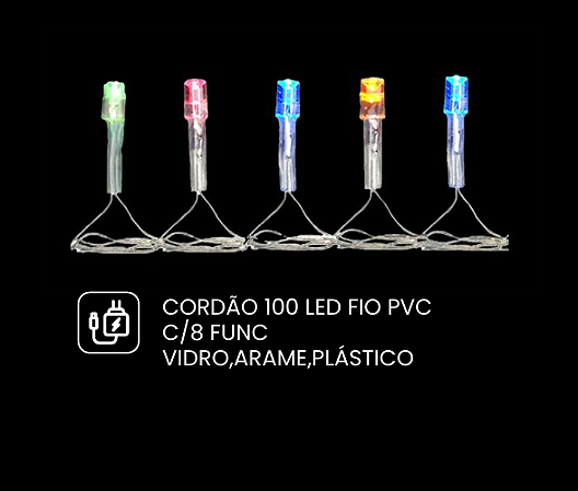CORDAO 100 LED C/8 FUNC 220V (BRANCO) 8m
