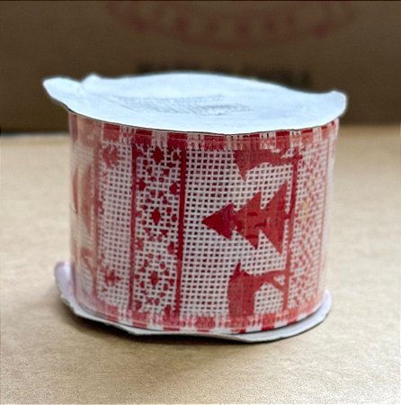 FITA NATALINA ARAMADA - 5CM X 3M - VERMELHA E BRANCA