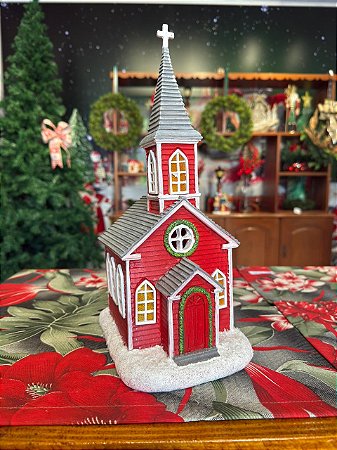 IGREJA CABANA EM RESINA COM LED