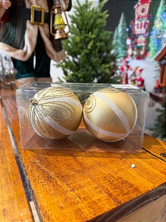 KIT BOLA NATALINA - DECORADA - 10CM - 2 UNIDADES - DOURADO