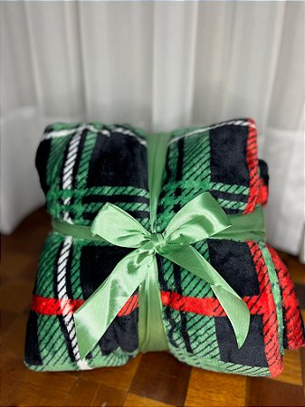MANTA FLANELADA XADREZ VERDE