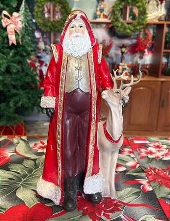 PAPAI NOEL - RESINA - 039CM - VERMELHO E DOURADO