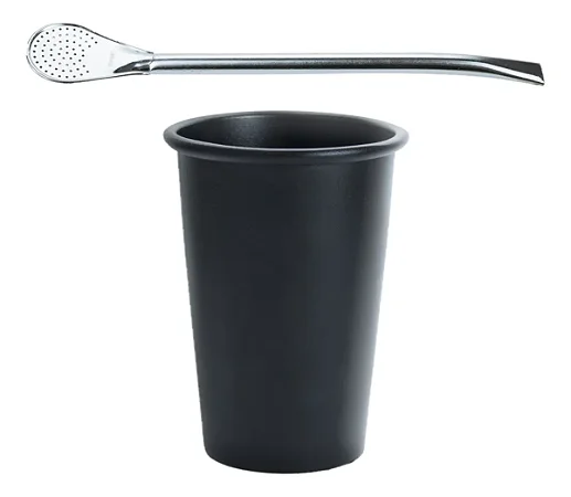 Kit 1 Cuia Tereré Alumínio Preto 1 Bomba Inox - Nosso Terere
