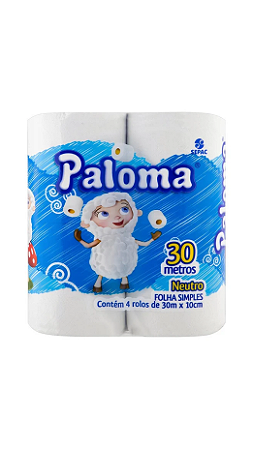 Papel higiênico Paloma com 4 rolos de 30 metros
