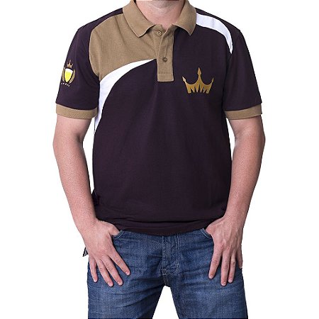 Camiseta MASCULINA Polo Império Gold com Detalhes - MARROM ESCURO