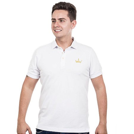 Camiseta Polo Império com Coroa em Alto Relevo- Branca