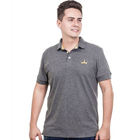 Camiseta Polo Império com Coroa em Alto Relevo - Cinza