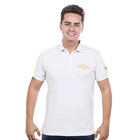 Camiseta Polo Império Gold em Alto Relevo - Branca