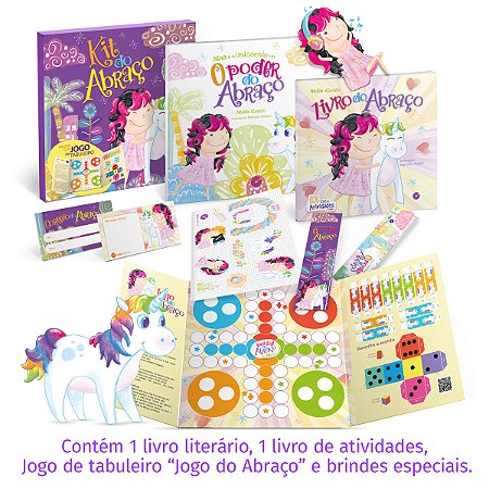 Kit do Abraço - Nina e o Unicórnio: Livro Literário - Livro de Atividades - Jogo de Tabuleiro + Brindes Especiais