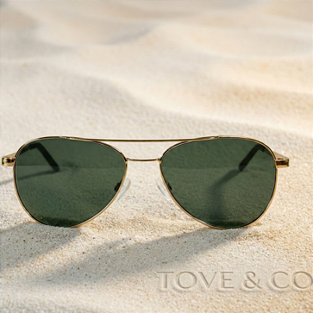 Óculos de Sol Unissex Floripa Aviador Dourado Verde – UV400 | TOVE & CO