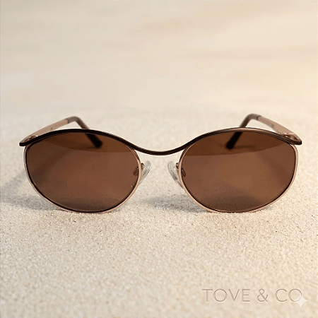 Óculos de Sol Oval Dourado com Lente e Café Marrom – Rio de Janeiro | TOVE & CO