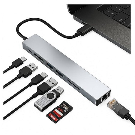 Adaptador Tipo C + Hub USB 3.0 4K 8 em 1