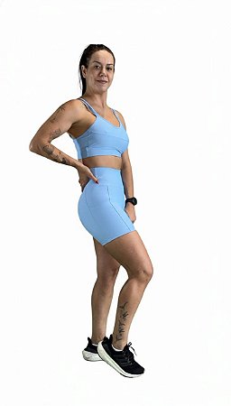 Conjunto Short Corrida Média Compressão, Top Alça Dupla