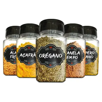 Pote Tempero Kit 10 Potes+24 Etiquetas Adesivas Porta Condimento Q170 - Arte na Arte