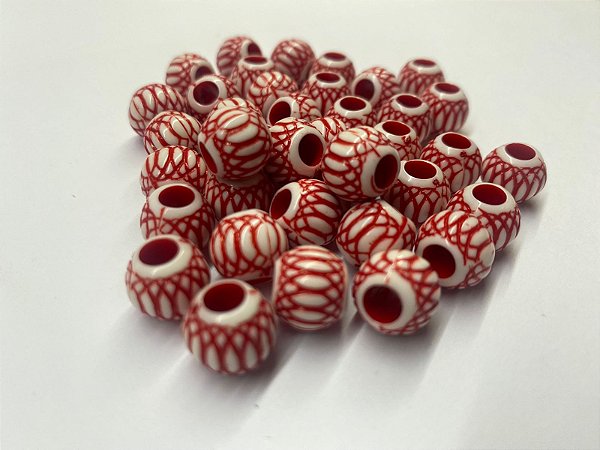 Miçangas Pesca Mexerica 12mm Branca e Vermelha