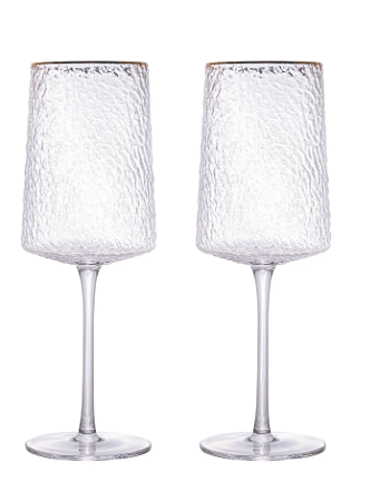 Conjunto de 2 Taças para Vinho de Cristal Ecológico Martelado com Fio de Ouro Petra 600ml - Lyor