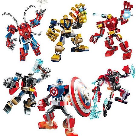 Pack 6 Action Figures Marvel 20Cm - Blocos de Montar