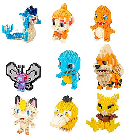 Pack com 9 Pokémon Ver. 1 - Mini Blocos de Montar