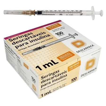 Seringa insulina 1ml com Agulha 13 x 0,45 | Descarpack | Unidade ou Caixa