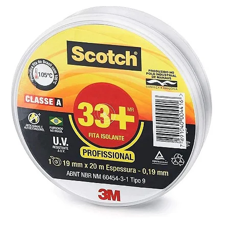 Fita Isolante 3M Scoth 33+ 19mm 20 Metros Kit 5 un