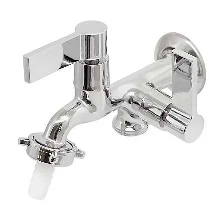 Torneira para Tanque/Jardim Cromado Máquina C65 Parede Longa 2 Saídas