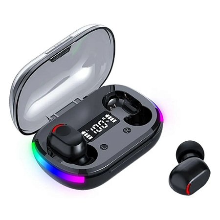 Fone de ouvido sem fio bluetooth 5.1 com microfone, IPX4 resistente a àgua com case Recarregável e Led rgb Kapbom