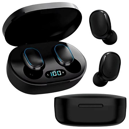 Fone De Ouvido Bluetooth Sem Fio Tws Cor Preto Com Led Preto
