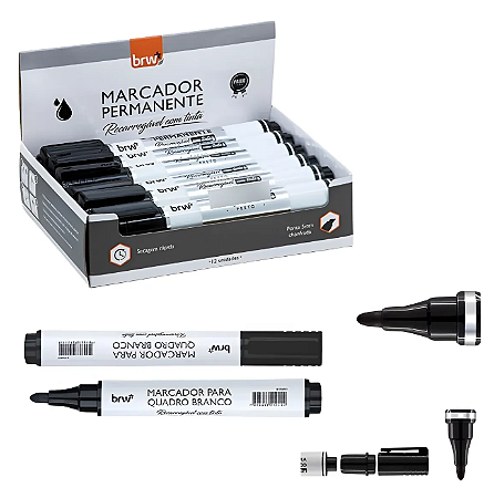 Marcador Quadro Branco Recarregável Preto BRW