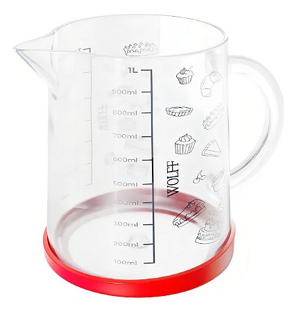 Jarra Medidora Copo Dosador 1l Alça Base Silicone Decorada Cor Incolor