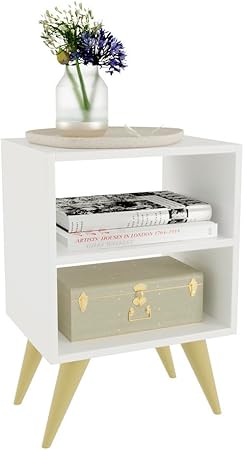 Mesa de Cabeceira Nicho Quarto Casal Decoração Retro Palma Branco OULIWS
