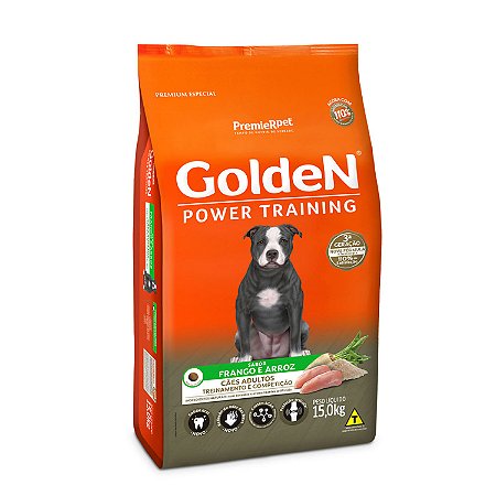 Ração Golden Power Training para Cães Adultos Sabor Frango e Arroz - 15 kg