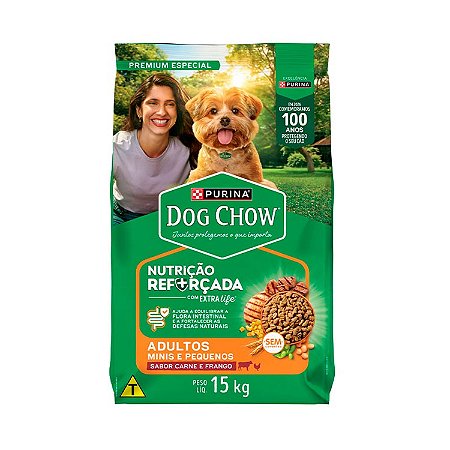 Ração Dog Chow para Cães Adultos de Raças Pequenas Sabor Carne, Frango e Arroz 15kg