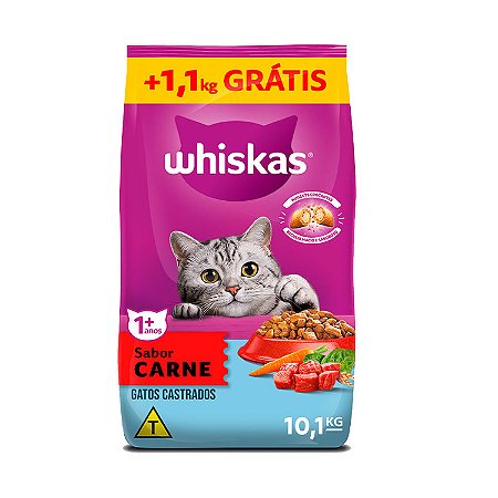 Ração Whiskas para Gatos Adultos Castrados Sabor Carne 10kg