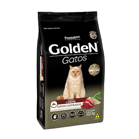 Ração Golden para Gatos Adultos Castrados Sabor Carne 10kg