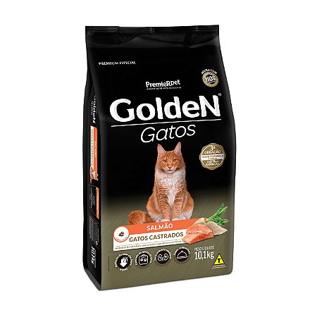 Ração Golden para Gatos Adultos Castrados Sabor Salmão 10kg