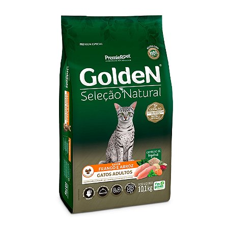 Ração Golden Seleção Natural para Gatos Adultos Sabor Frango e Arroz 10kg