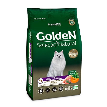 Ração Golden Seleção Natural para Cães Adultos de Porte Pequeno Sabor Frango com Abóbora e Alecrim 10Kg