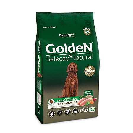Ração Golden Seleção Natural para Cães Adultos Sabor Frango e Arroz 12Kg