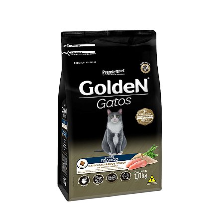 Ração Golden para Gatos Sênior Castrados Sabor Frango 1Kg ou 3Kg