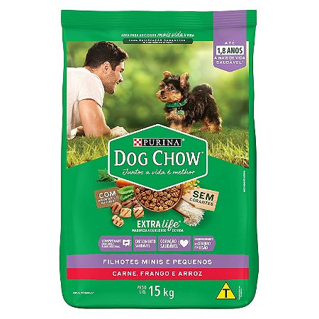 Ração Dog Chow para Cães Filhotes de Raças Pequenas Sabor Frango e Arroz 15Kg