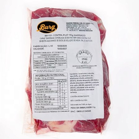 Contra Filé Bovino Fatiado Temperado Congelado Burg 150g - Caixa 9 Kg