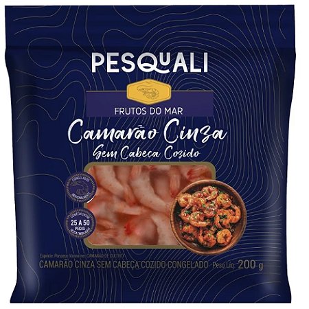 Camarão Cinza sem Cabeça Cozido Congelado 25/50 200G - Caixa 5 Kg