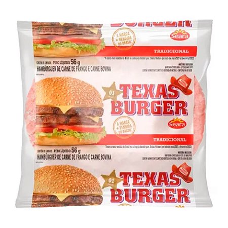 Hamburguer Misto Texas Seara 36x56g / Forn. Classe D - Caixa 2,02 Kg