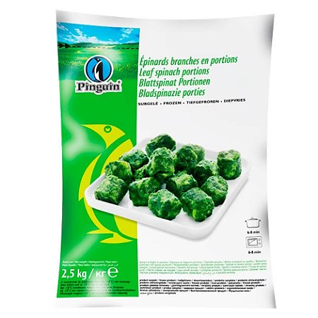 Espinafre Folha Congelado Pinguin 2,5kg / Forn. Classe D - Caixa 12,5 Kg