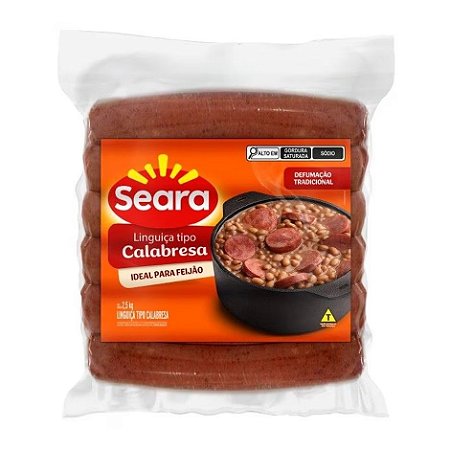 Linguiça Calabresa Curva Pacote Seara 2,5kg / Forn. Classe D - Caixa 15 Kg